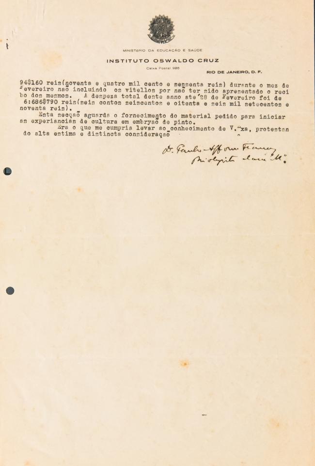 segunda página do relatório de atividades do Instituto Vacinogênico, de março de 1939. O documento descreve as atividades desempenhadas e compartilhadas de seus trabalhadores auxiliares e médicos