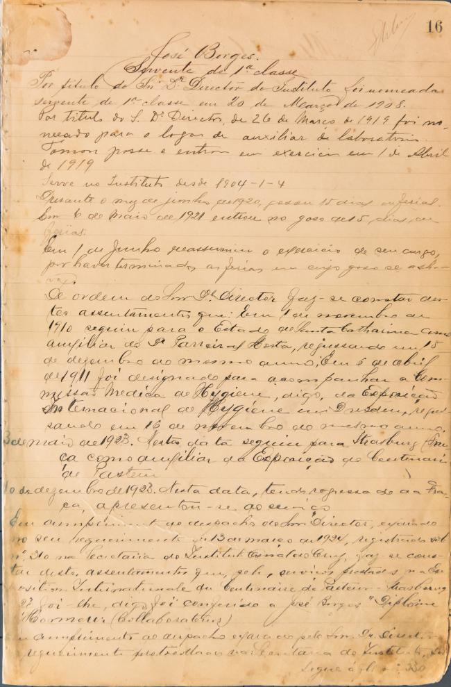 Ficha de registro funcional de José Borges. Documento manuscrito